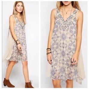 Free People Women’s Boho Ancient Mystery Sleeveless Beaded Shift Dress Size Lg